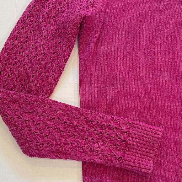 LOFT Cotton Fuchsia/Magenta/Purple Long Sleeve Sweater, Open Knit Sleeves, XS - Picture 4 of 9